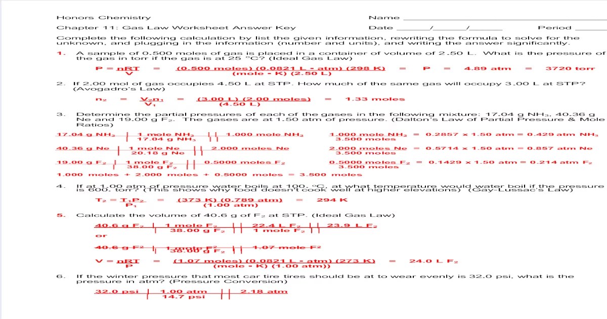 Gas laws webquest answer key