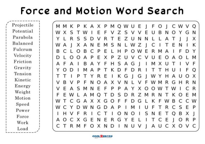 Force and motion word search answers