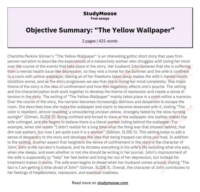 The yellow wallpaper character analysis essay